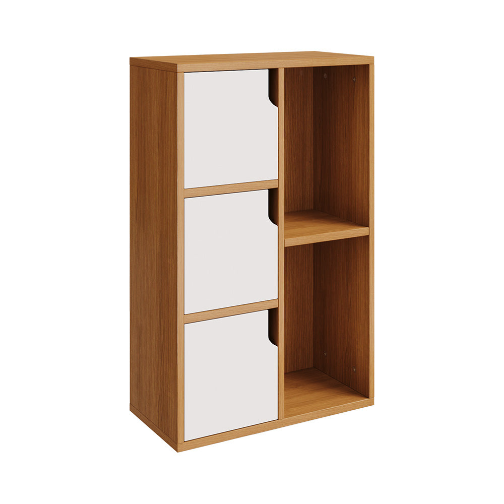 New Wooden Bookcase Storage Cabinet with 3 Doors and Open Shelf