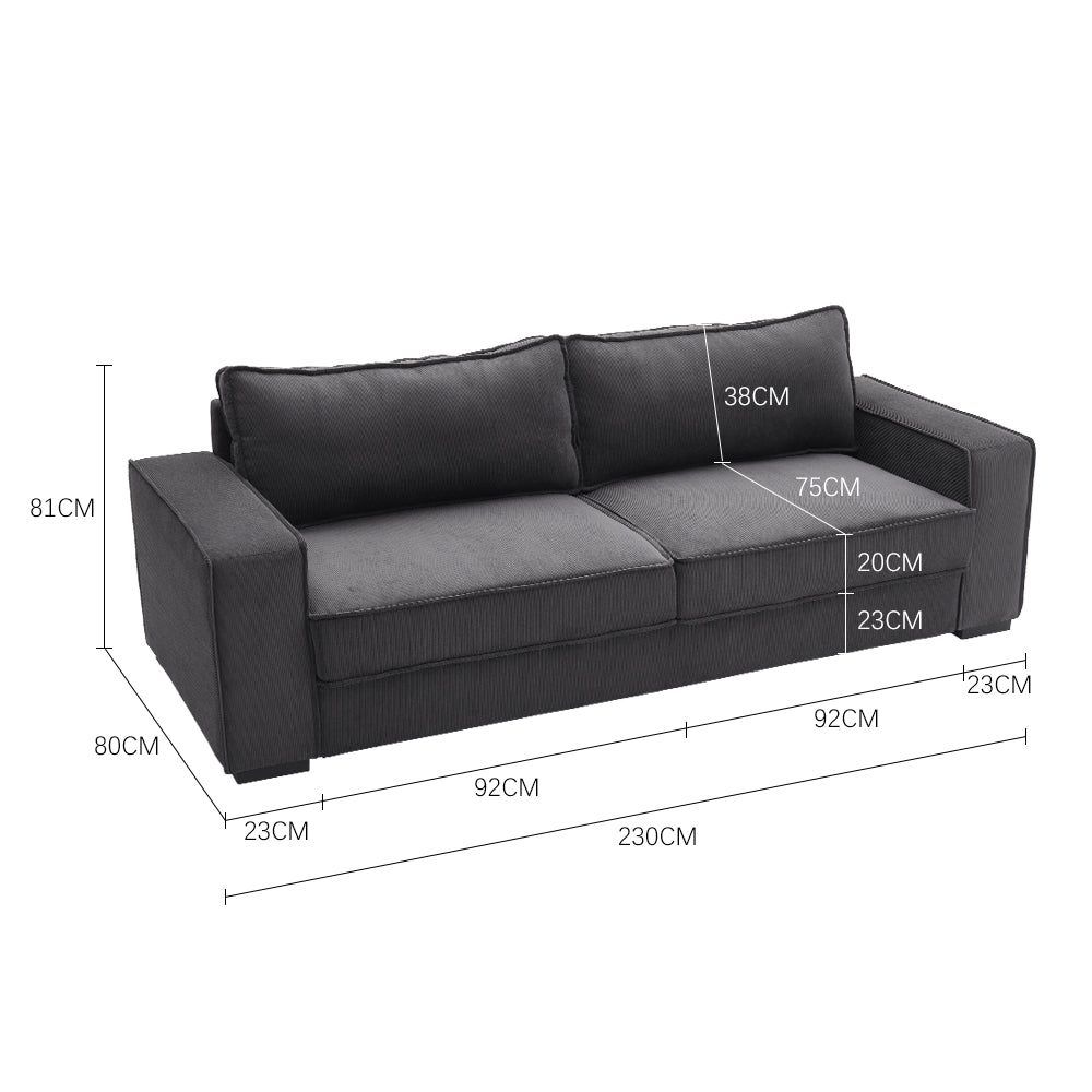 3 Seater Corduroy Upholstered Sofa Couch