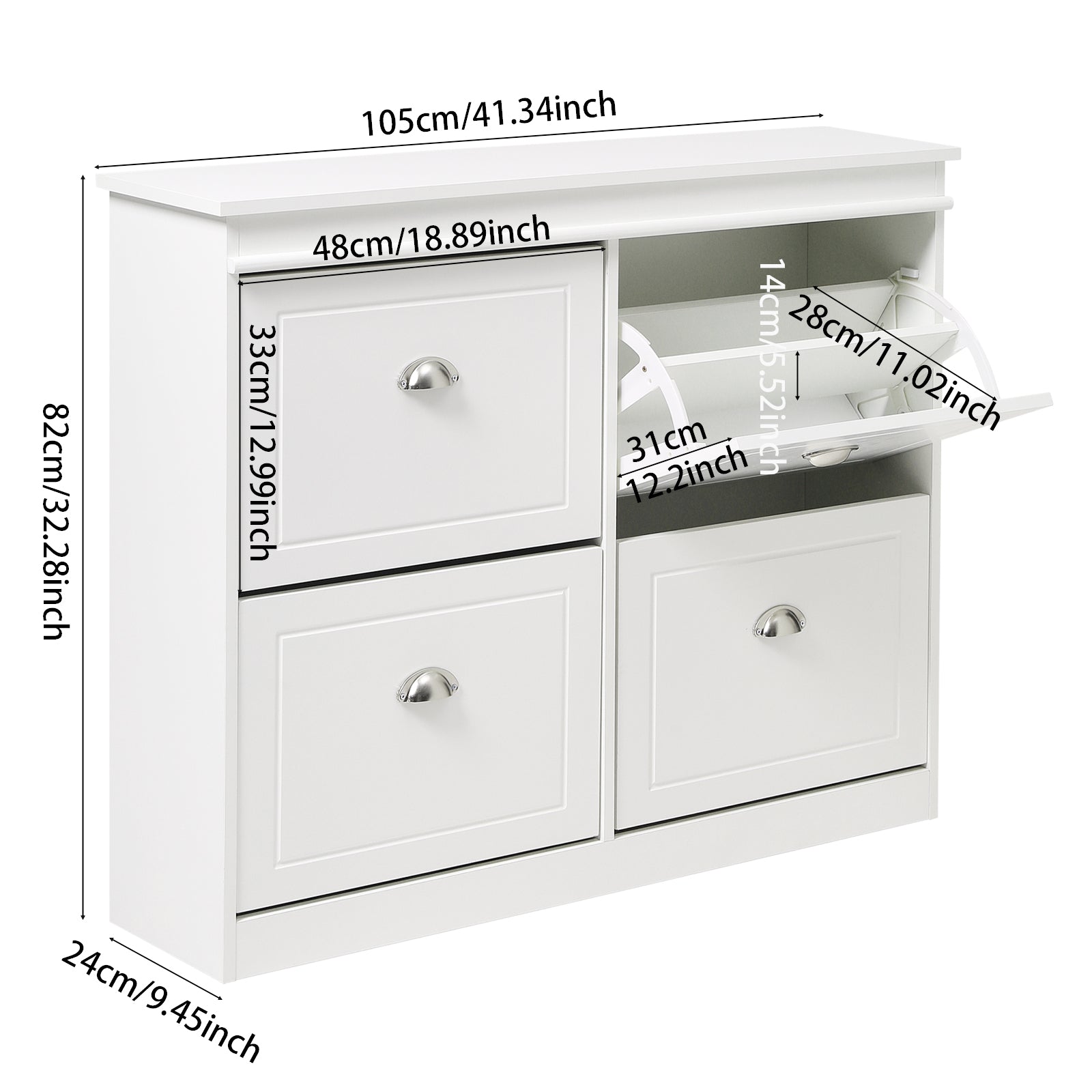 New 2 Tier Flip Down Shoe Bench Cabinet White
