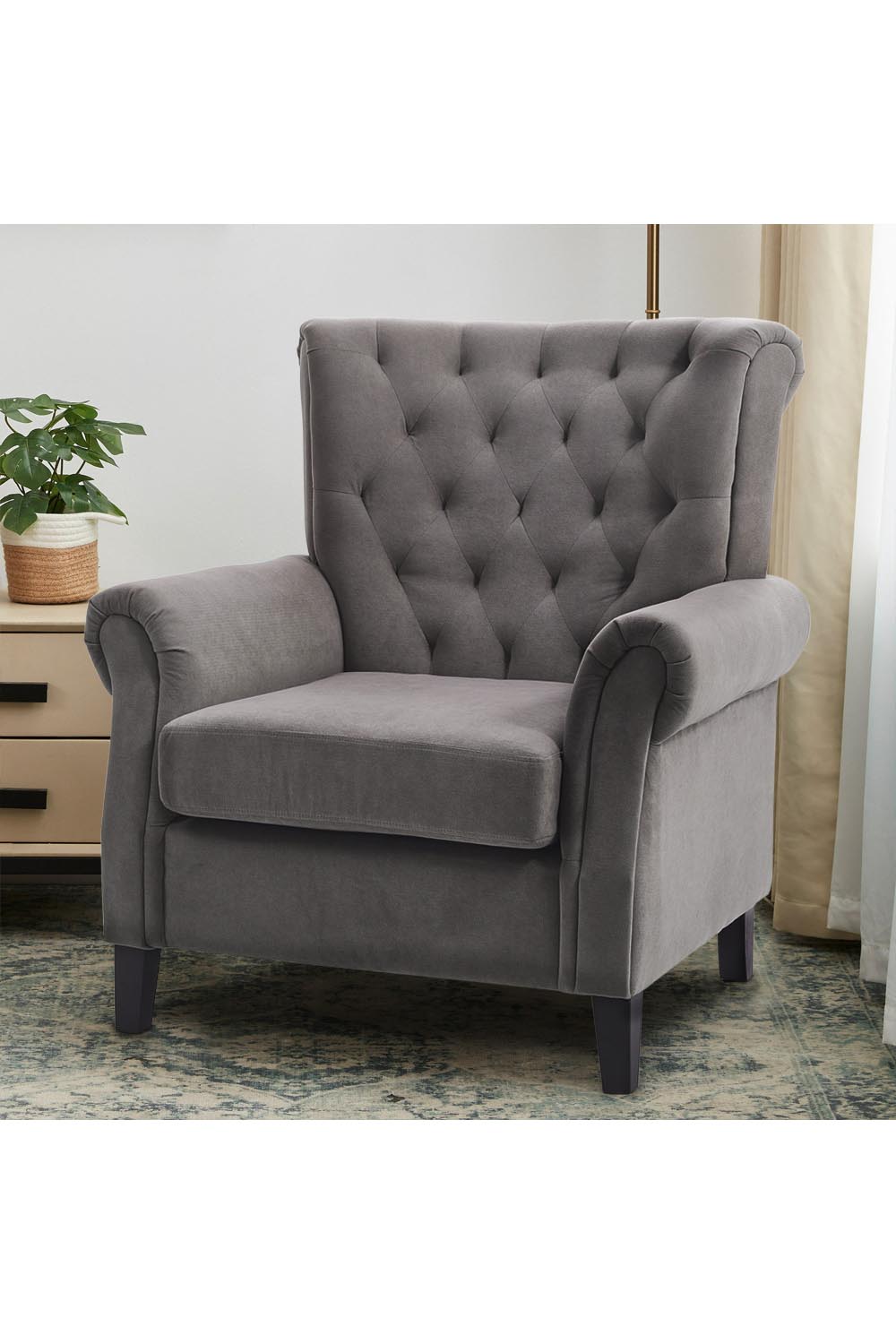 New Tufted Upholstered Wingback Armchair Grey