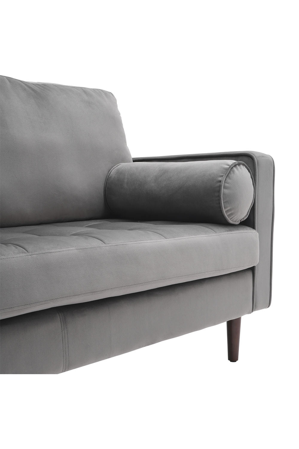 NEW Grey 2-Seat Velvet Sofa with Bolster Pillows