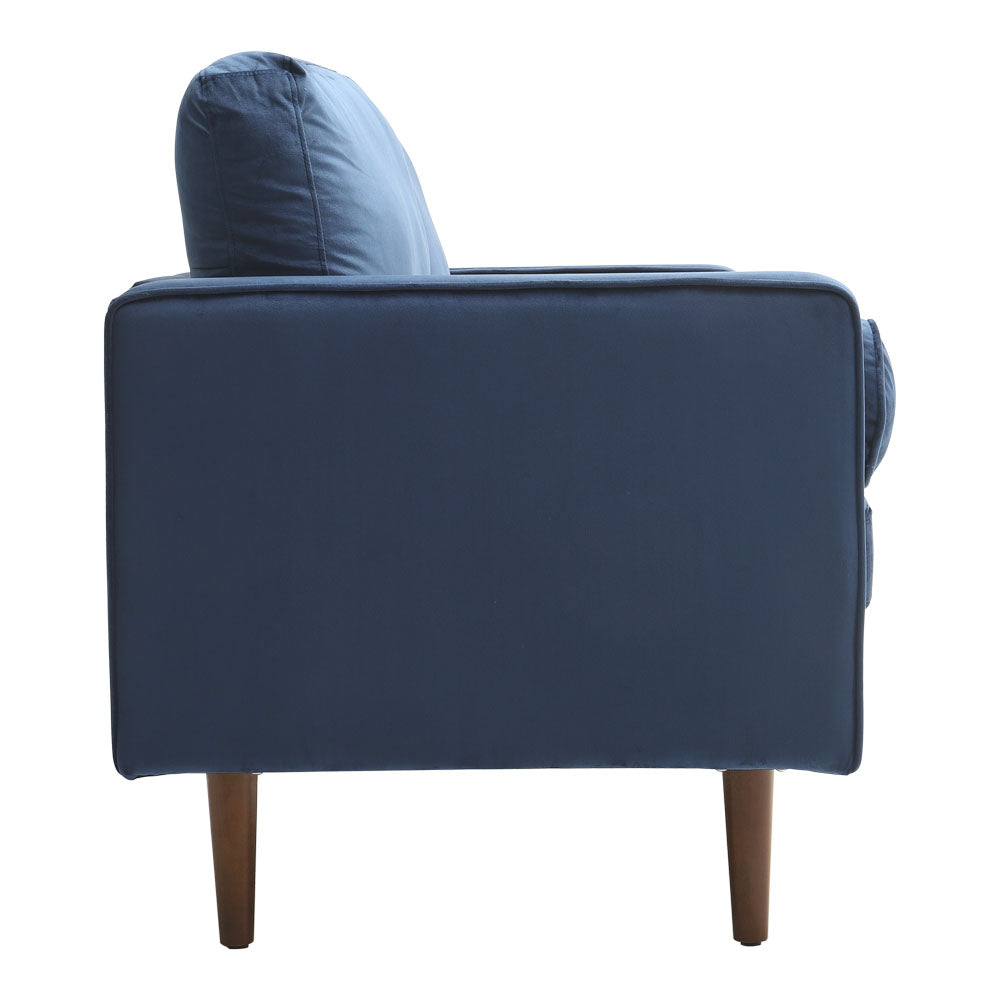 Blue 2-Seater Velvet Sofa with Bolster Pillows