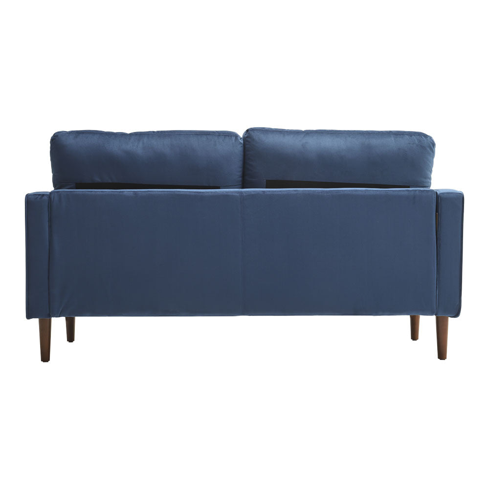 Blue 2-Seater Velvet Sofa with Bolster Pillows