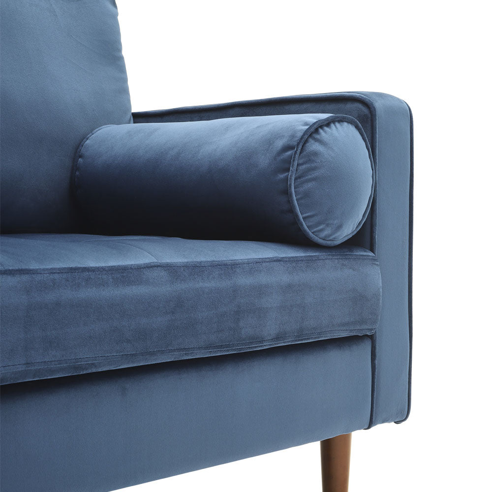 Blue 2-Seater Velvet Sofa with Bolster Pillows