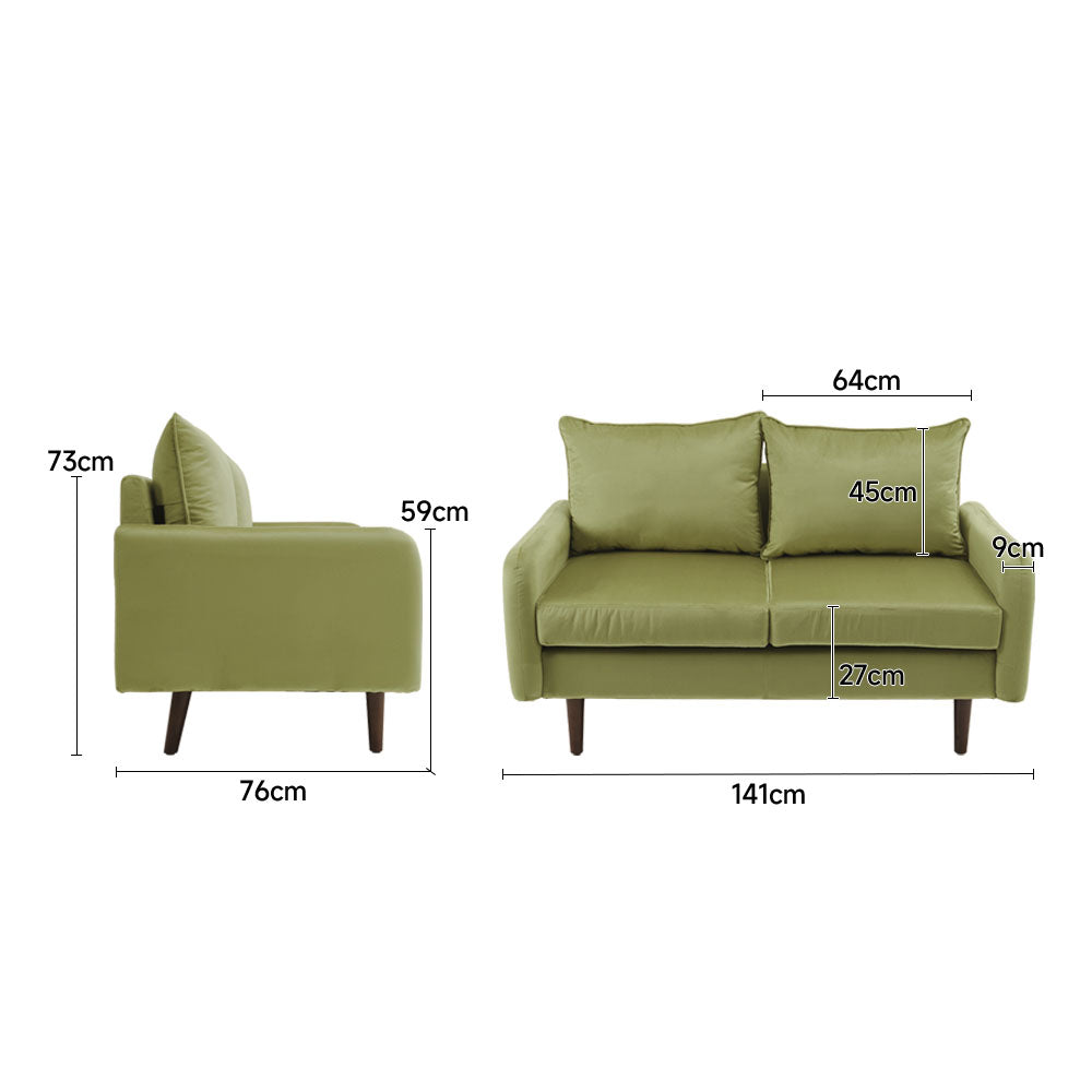 Green 2-Seater Velvet Upholstered Sofa for Living Room