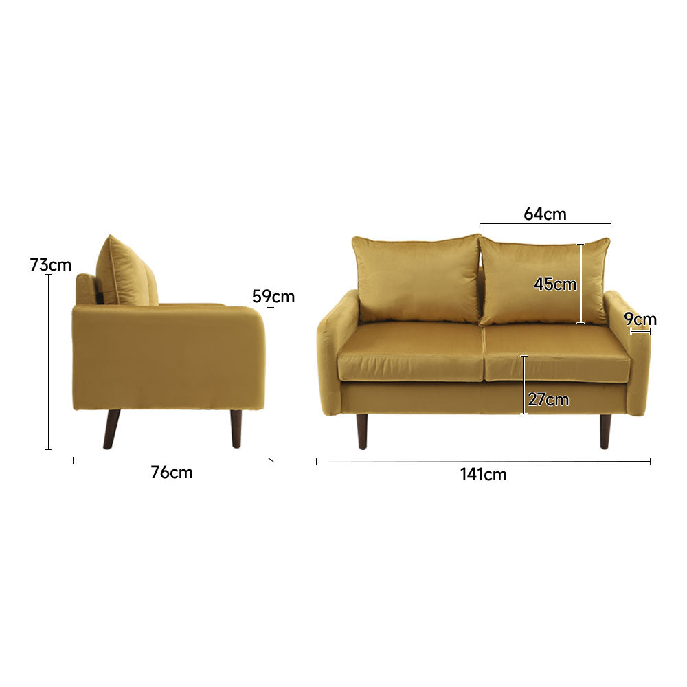 Yellow 2-Seat Velvet Upholstered Sofa for Living Room