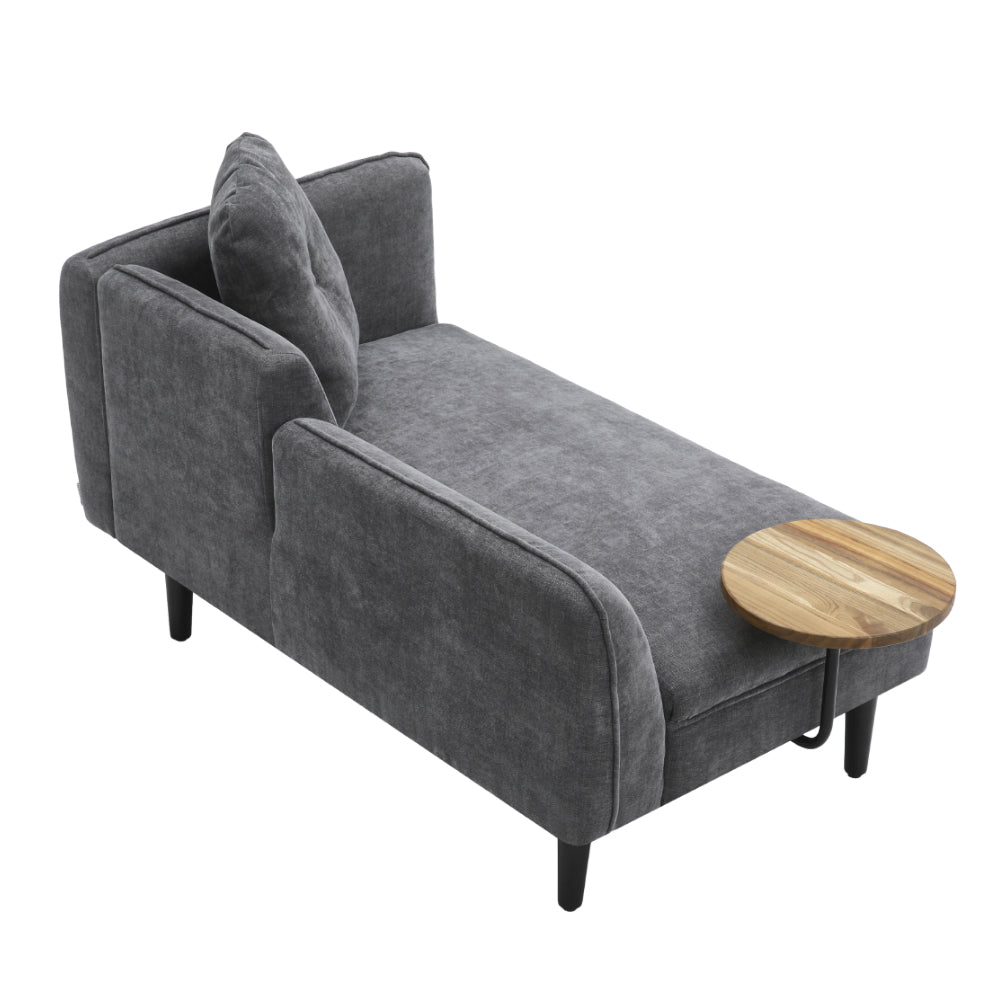 New Grey Linen Chaise Lounge with Tray Table