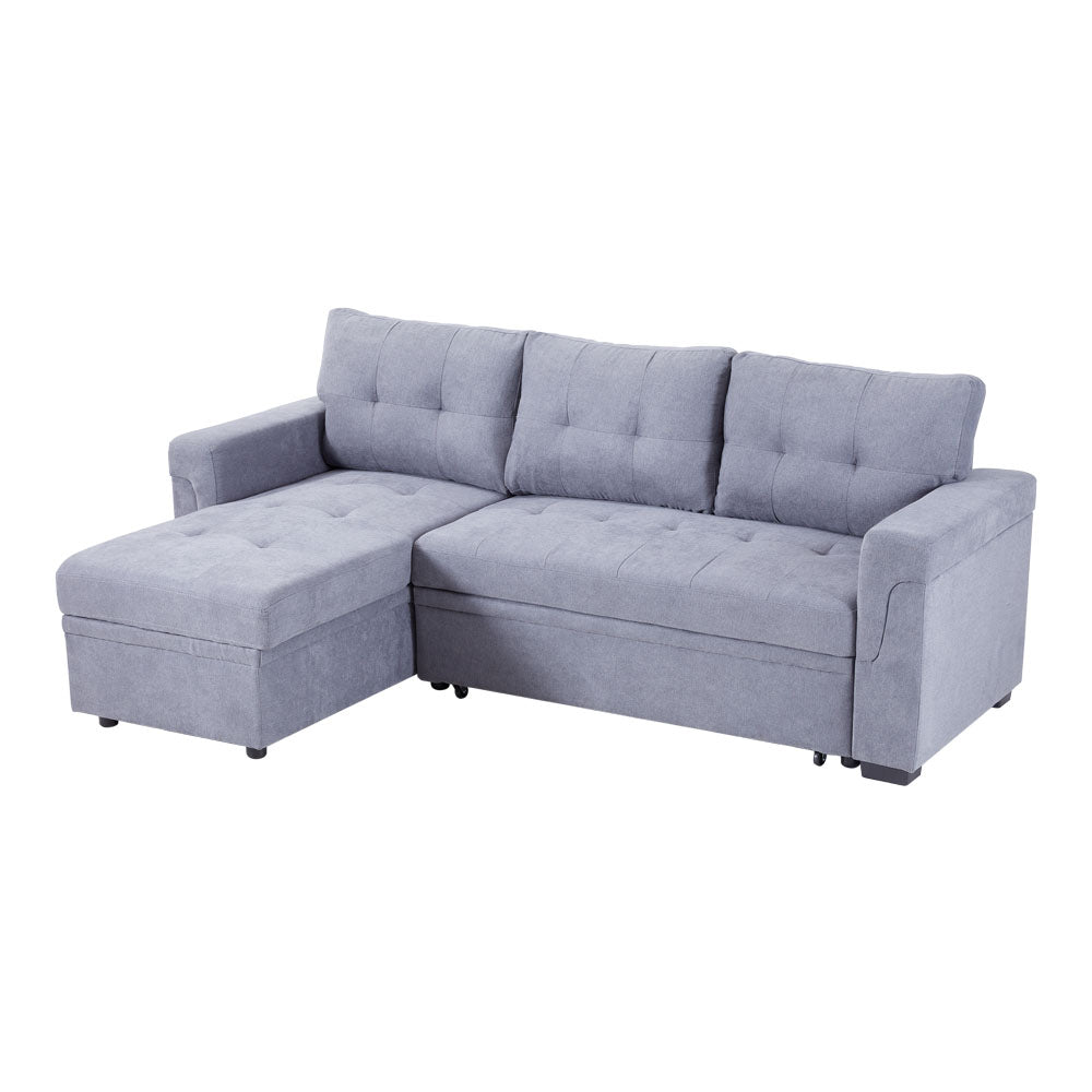 New 3 Seater Button Tufted Corner Sofa Bed Grey