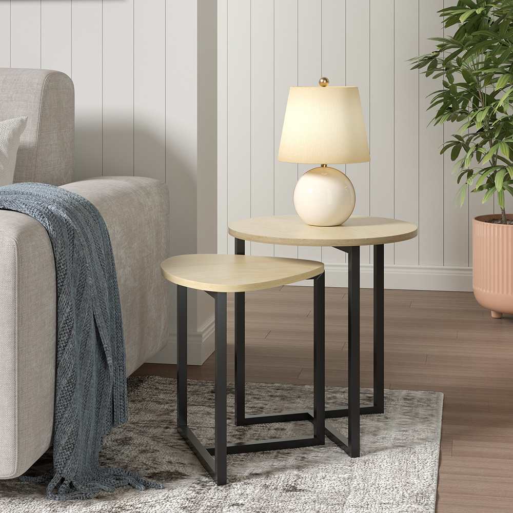New Round and Triangular Nesting Side Table Set Beige