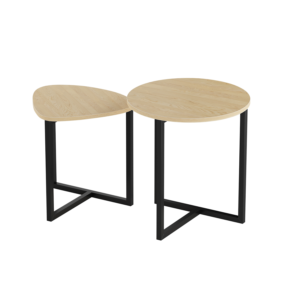 New Round and Triangular Nesting Side Table Set Beige