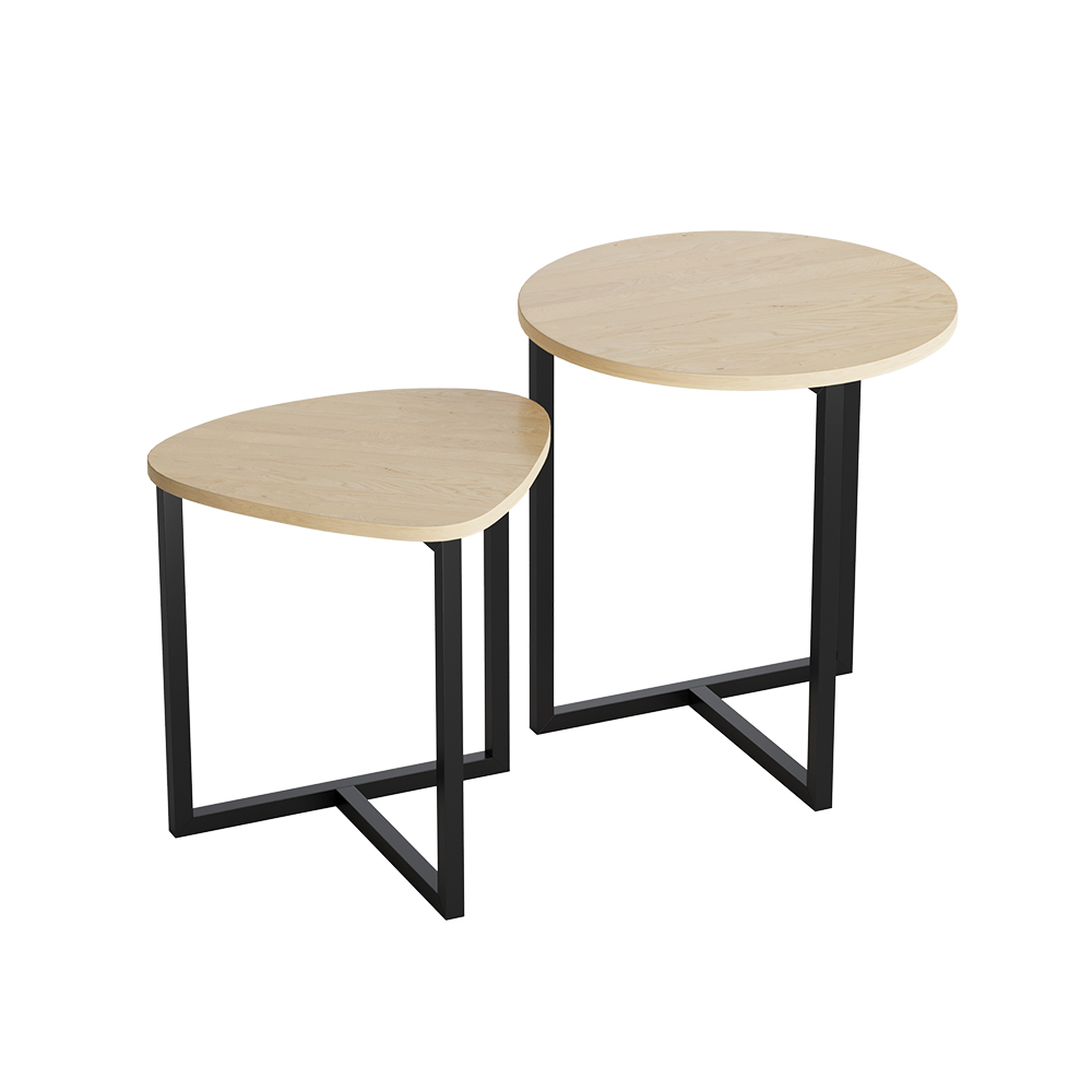 New Round and Triangular Nesting Side Table Set Beige