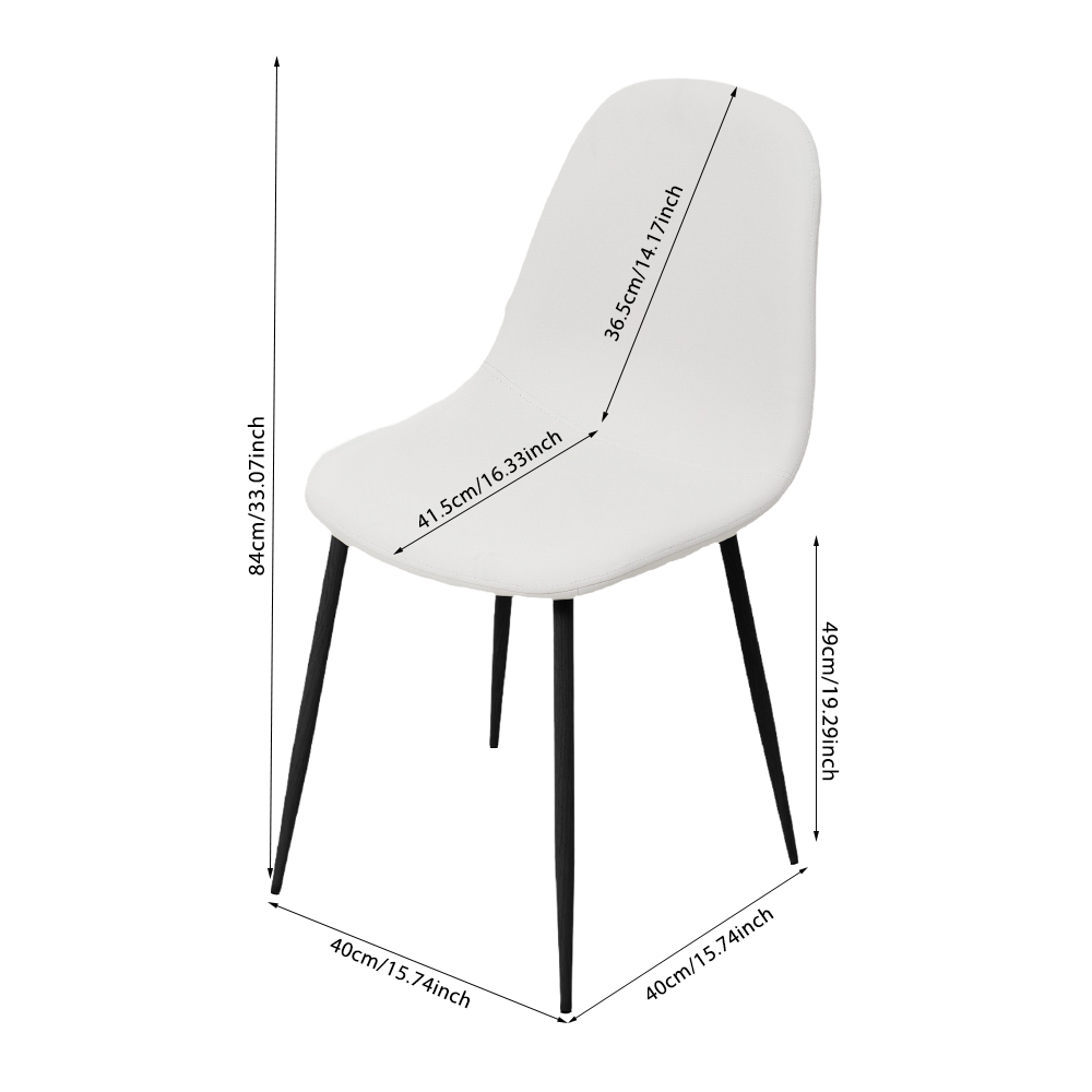 New White PU Leather Dining Chair with Black Metal Legs 1PC