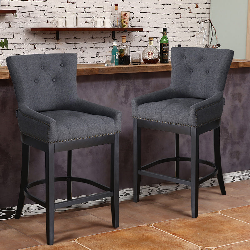 Dary Grey Linen Fabric Tufted Fabric Bar Stool 1PC