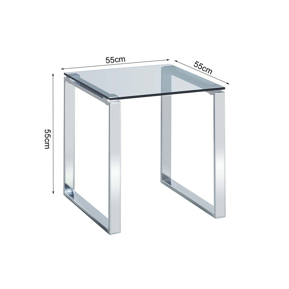 Modern Glass Square Accent Table with Metal Base