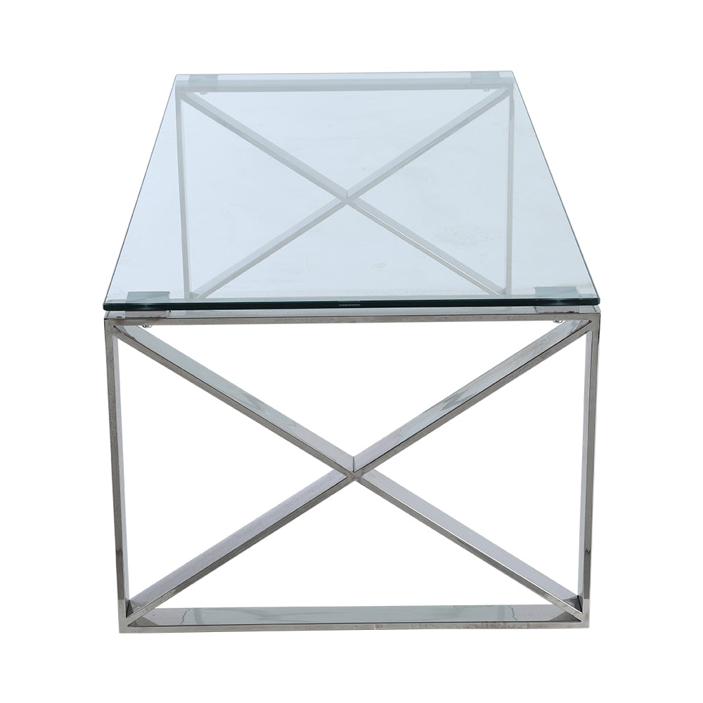 New Modern Tempered Glass End Table with Chrome Base