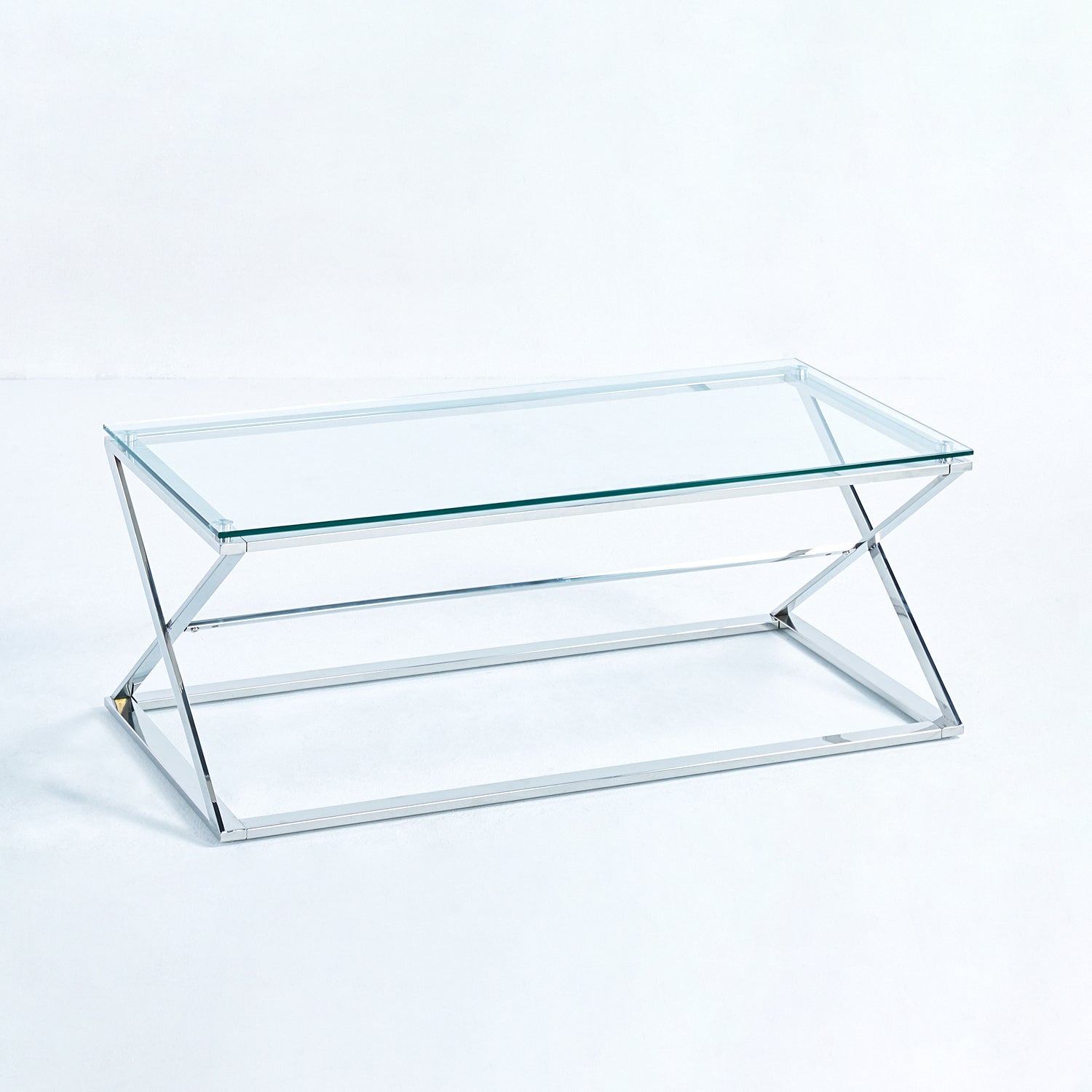 Modern Glass Rectangular CoffeeTable with Metal Base