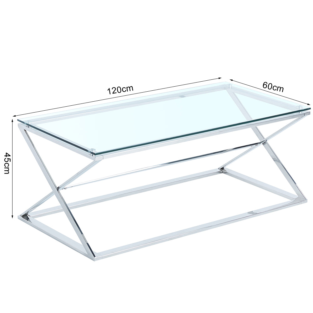 Modern Glass Rectangular CoffeeTable with Metal Base