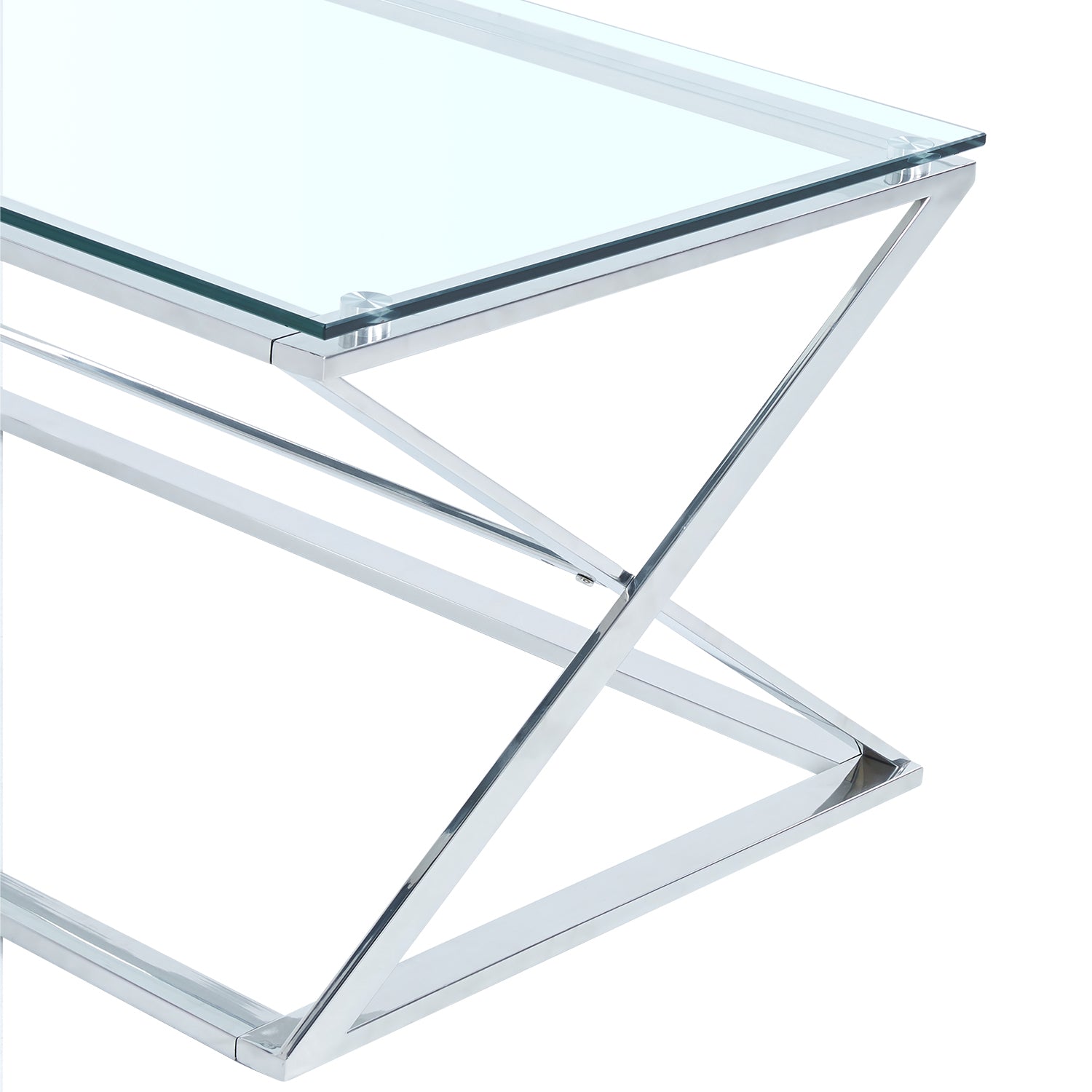 Modern Glass Rectangular CoffeeTable with Metal Base