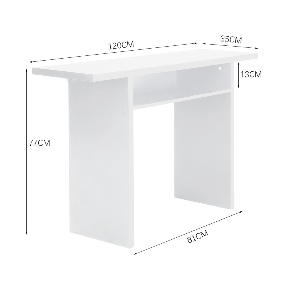 New Narrow Rectangular Console Table with Storage Shelf White