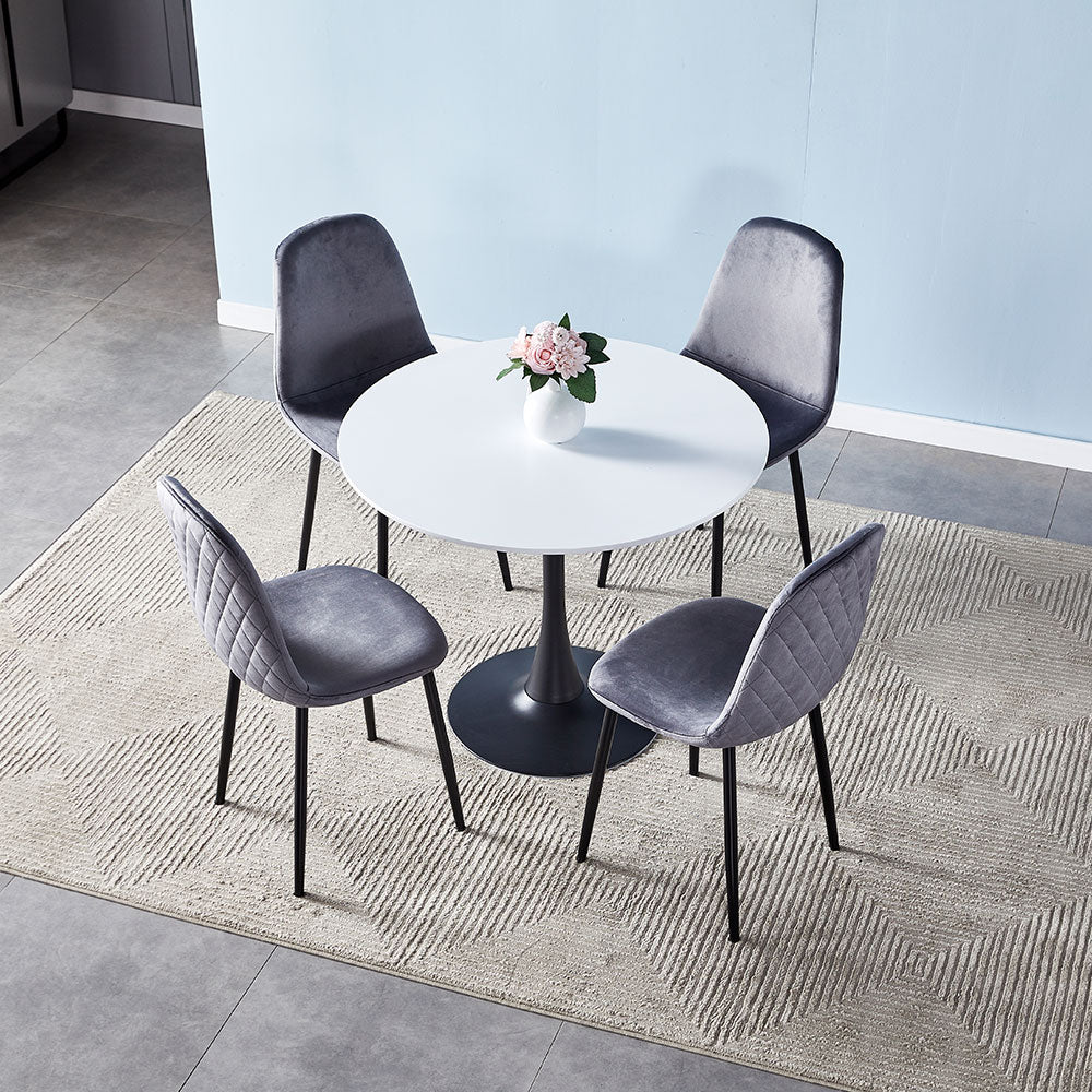 Modern White Round Wooden Table with Metallic Black Base