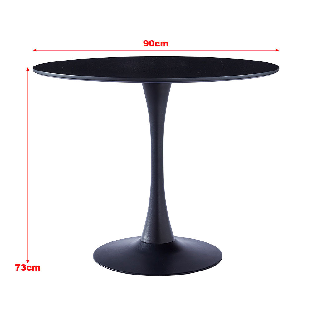 Black Modern Round Wooden Table with Metallic Base