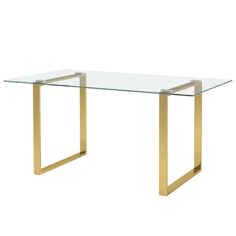 Modern Tempered Glass Dining Table with Gold Base