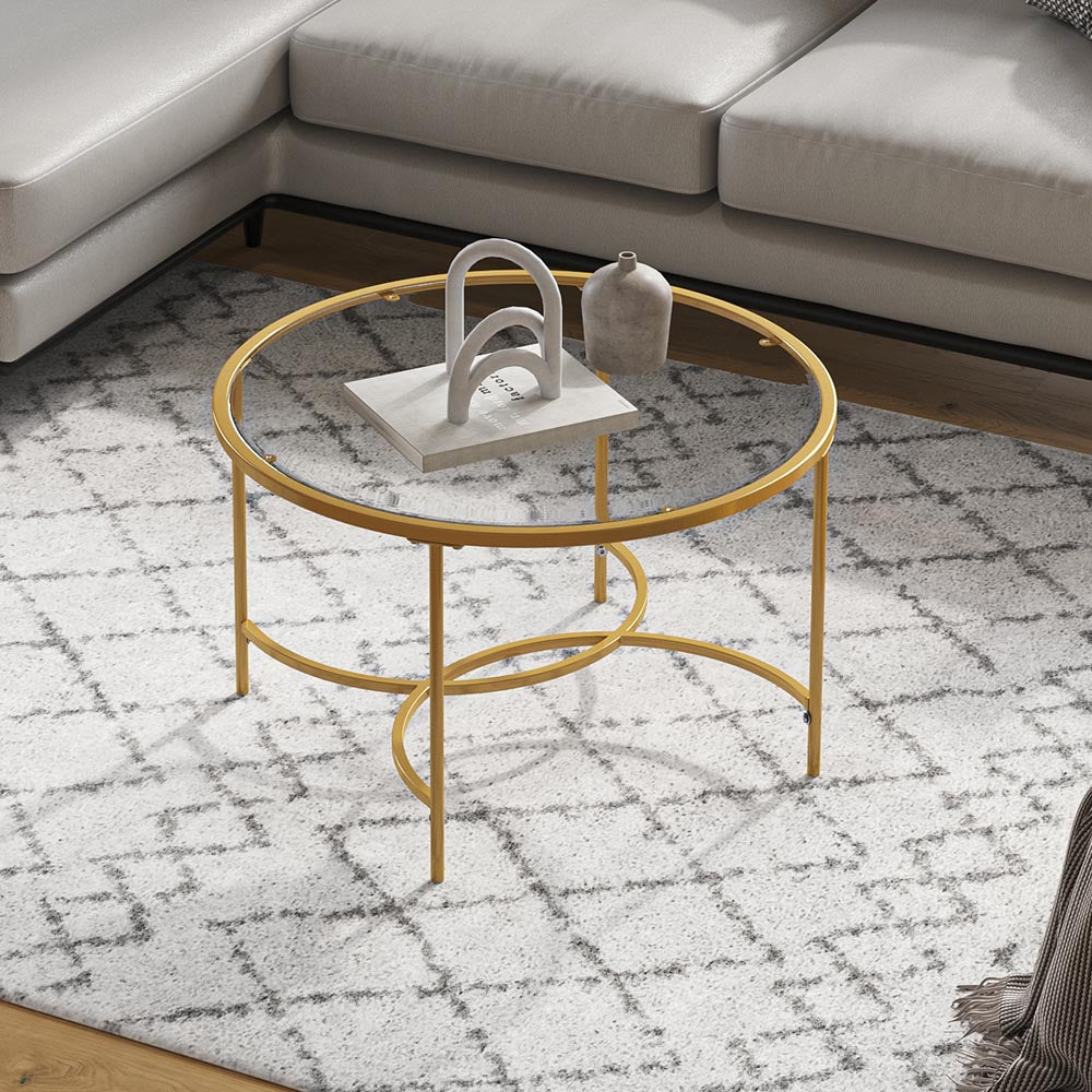 Modern Round Tempered Glass Coffee Table for Living Room Gold Colour