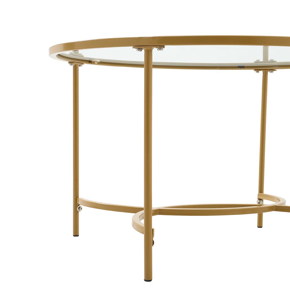 Modern Round Tempered Glass Coffee Table for Living Room Gold Colour