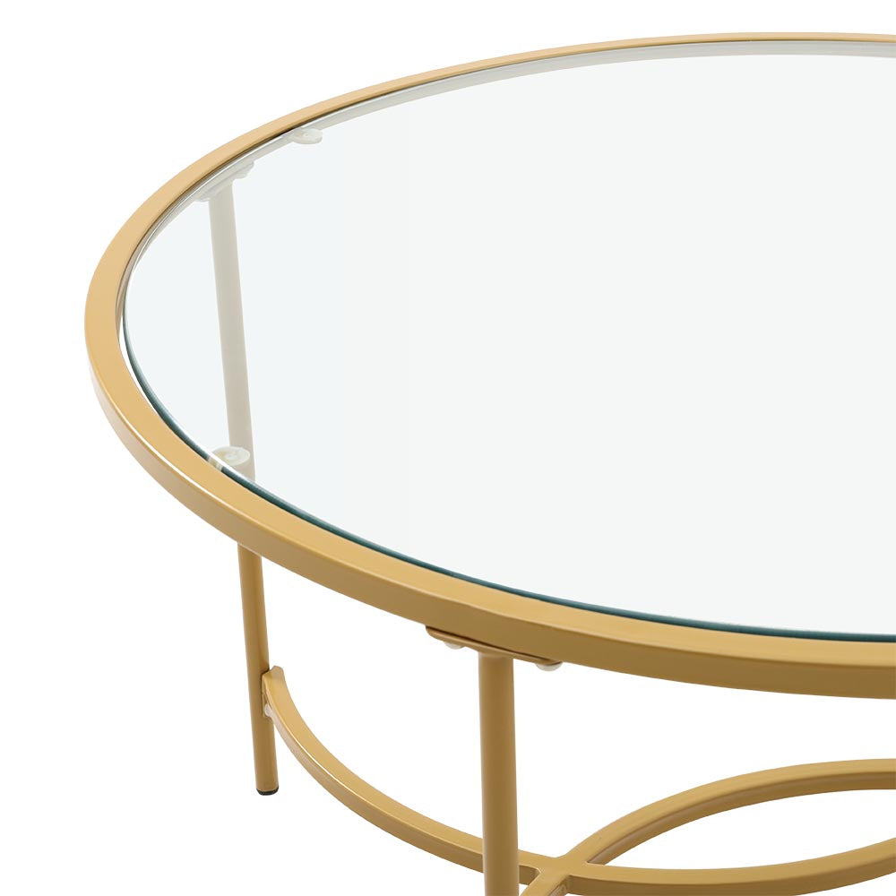 Modern Round Tempered Glass Coffee Table for Living Room Gold Colour