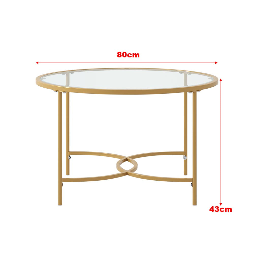 Modern Round Tempered Glass Coffee Table for Living Room Gold Colour