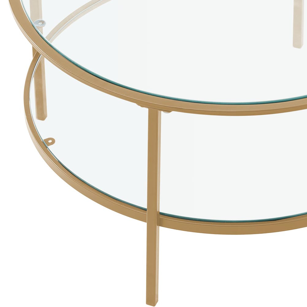 2 Tier Round Glass Coffee Table Side Table Gold Frame