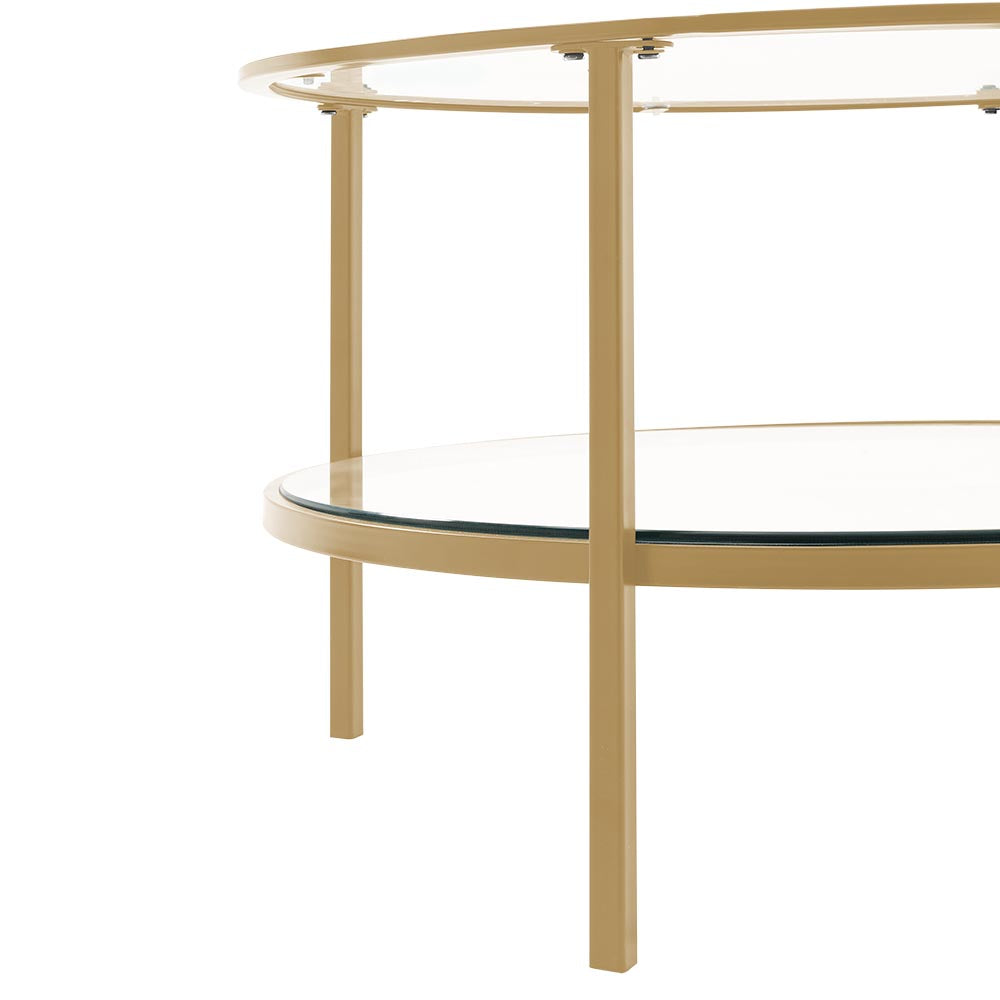 2 Tier Round Glass Coffee Table Side Table Gold Frame