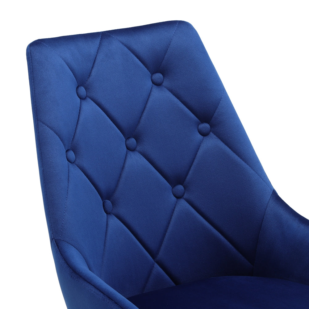 New Blue Velvet Metal Legs Button Upholstered Dining Chair 1PC