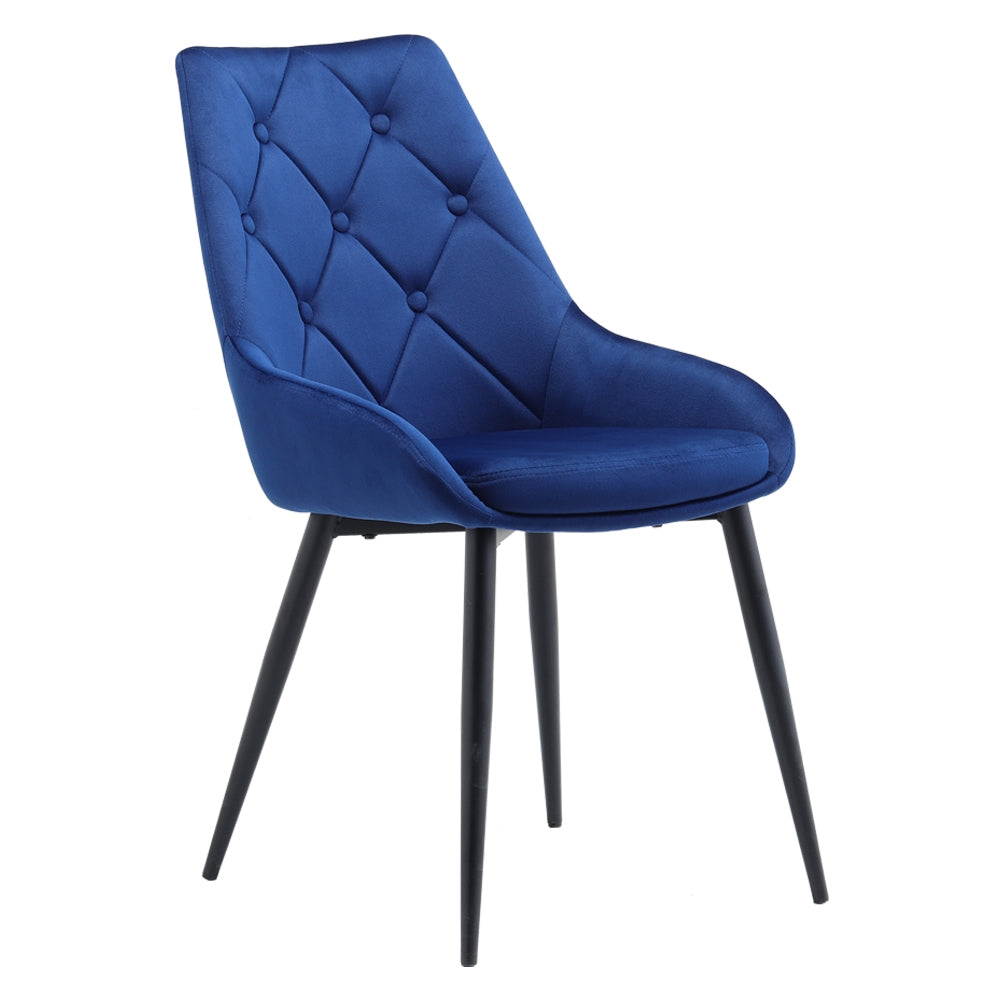 New Blue Velvet Metal Legs Button Upholstered Dining Chair 1PC