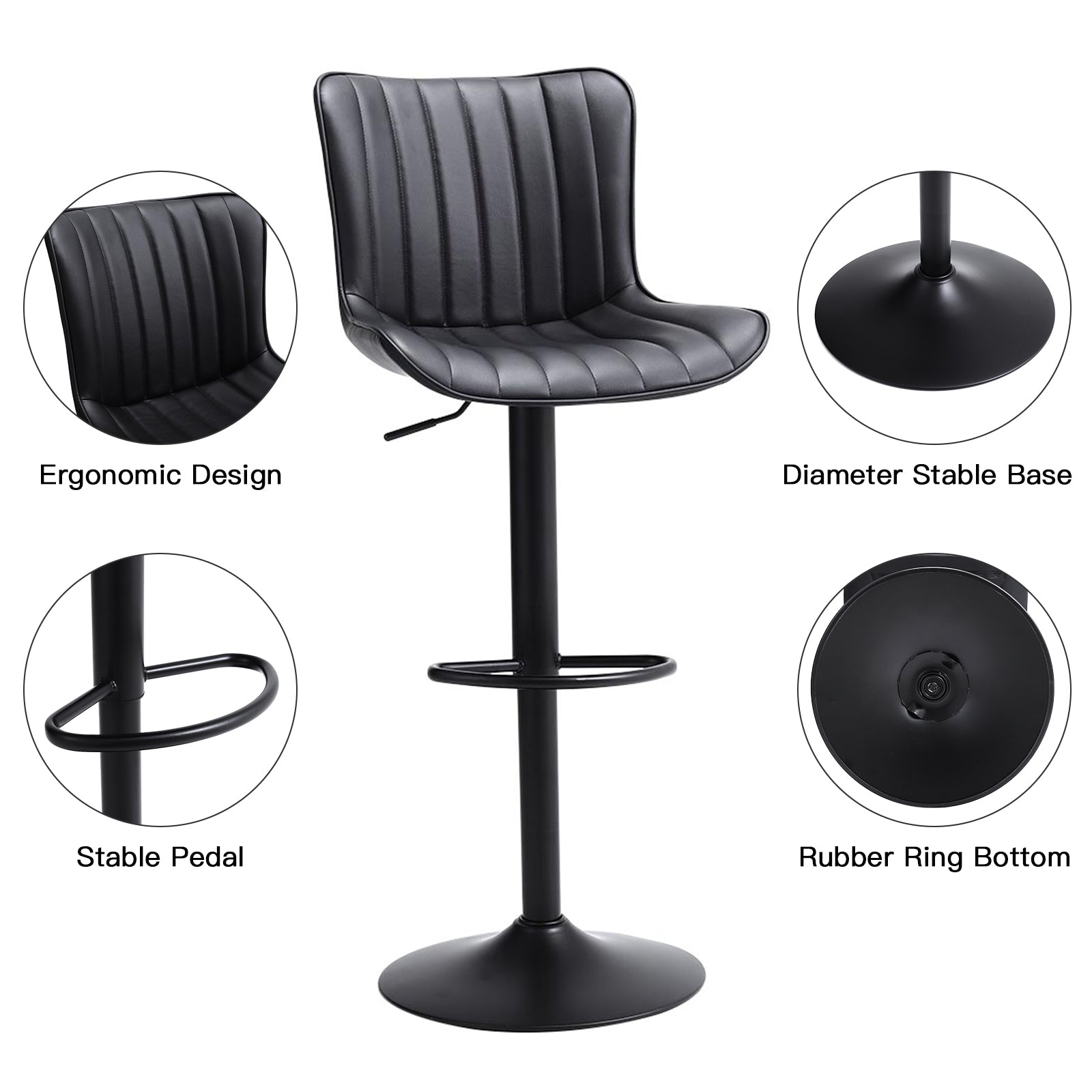 NEW Gas Lift Faux Leather Bar Stool Black 1PC