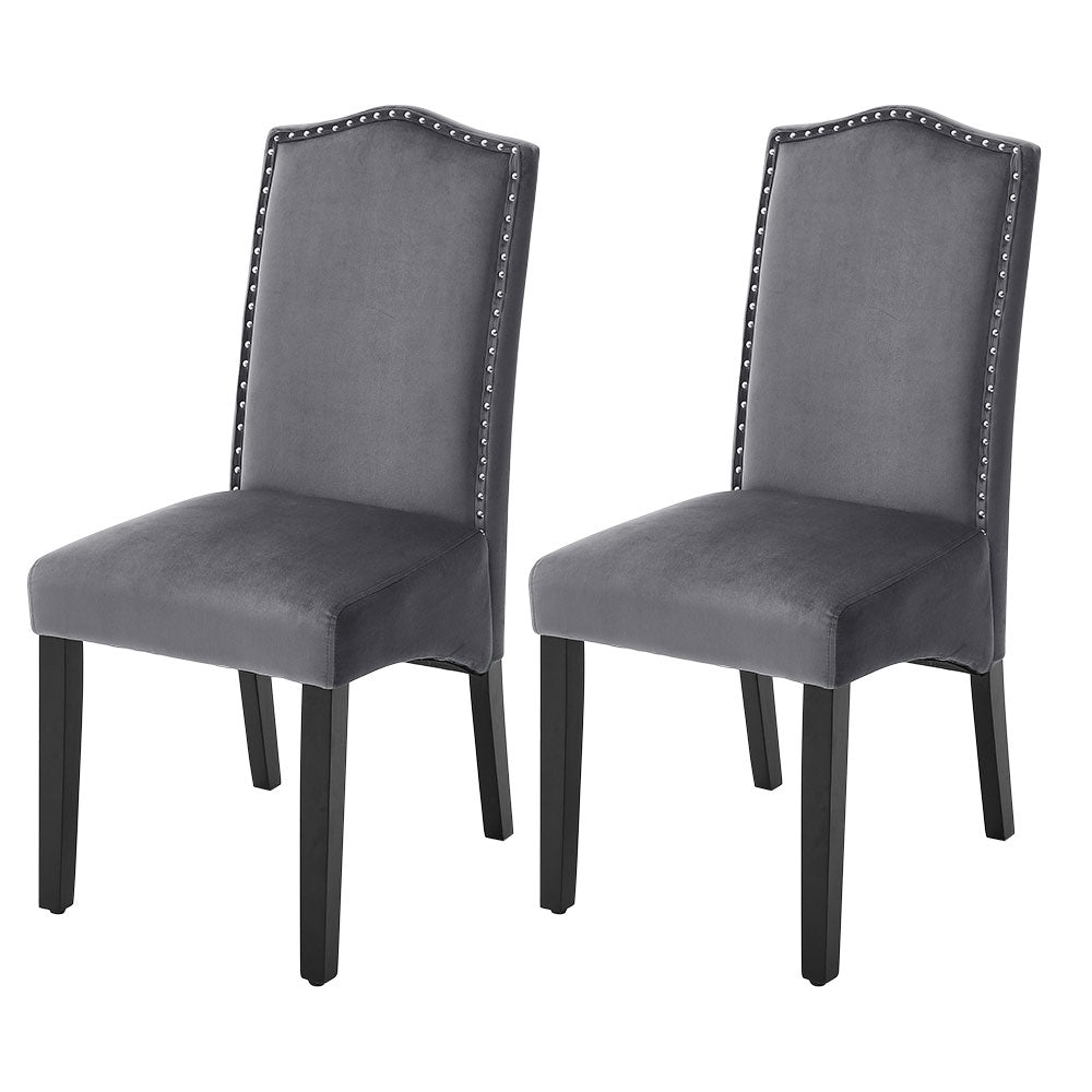 New Set of 2 Grey Velvet Upholstered High Back Dinning Chairs