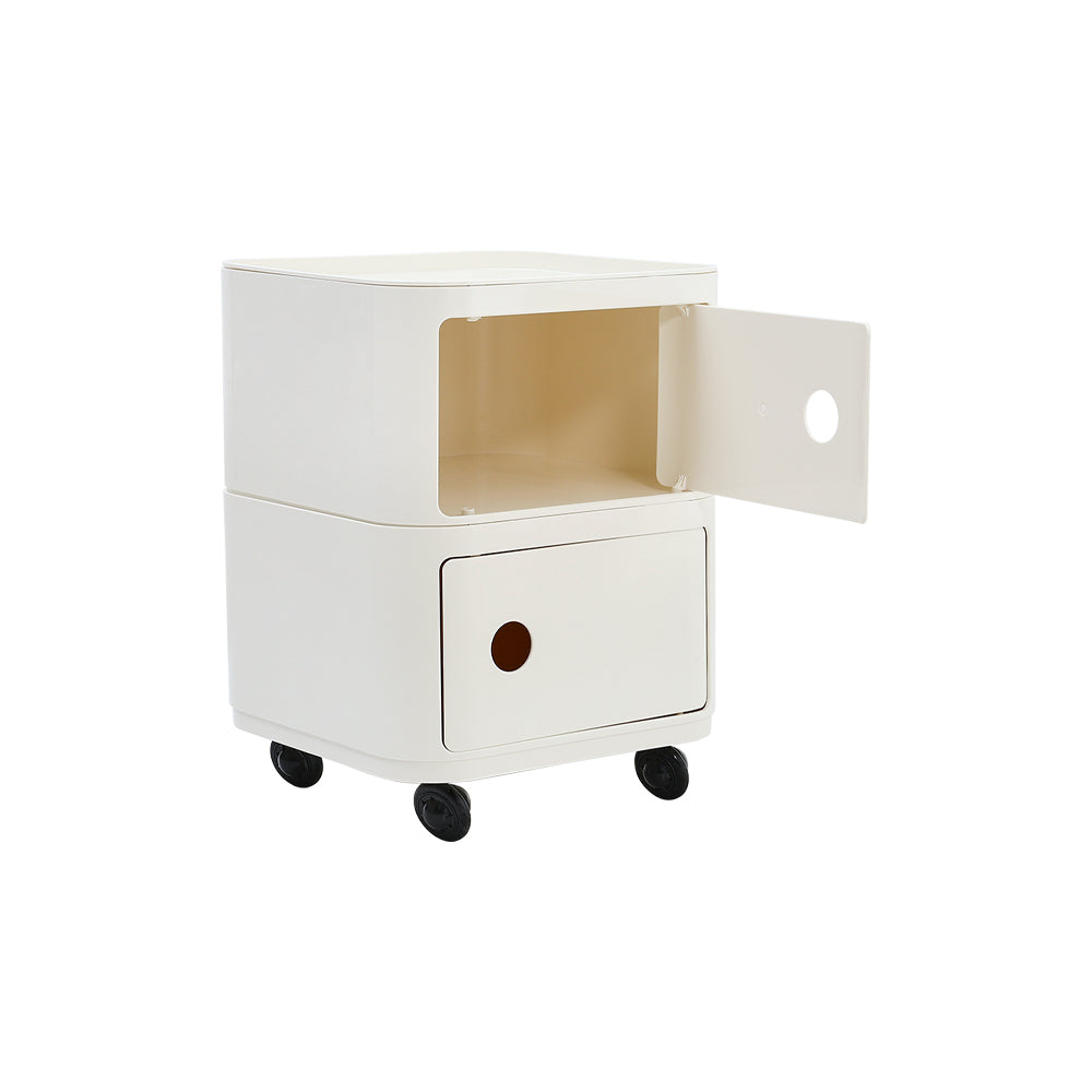 New Square 2 Tier Plastic Storage Drawer Unit with Wheels Cream White