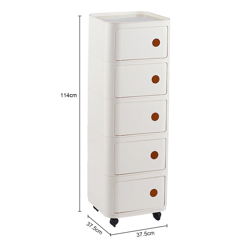 New Square 5 Tier Plastic Storage Drawer Unit with Wheels Cream White