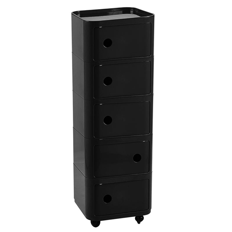 New Square 5 Tier Plastic Storage Drawer Unit with Wheels Black