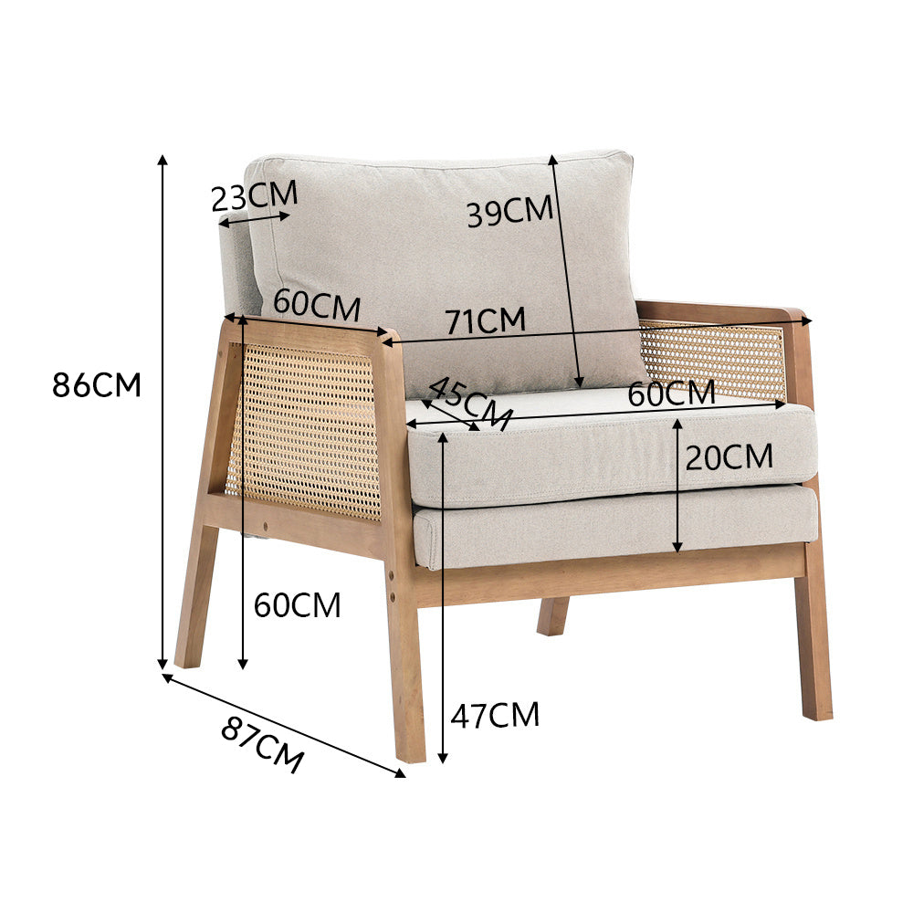 NEW Beige Cushioned Wood Armchair