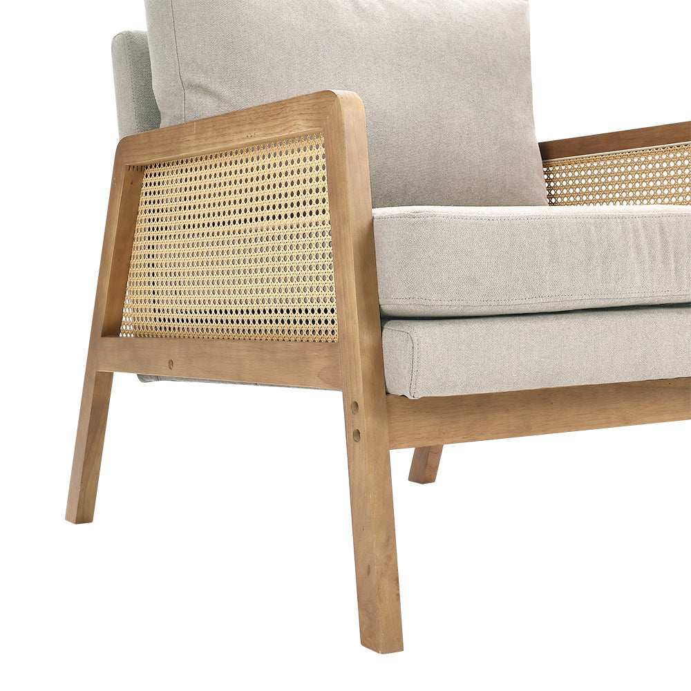 NEW Beige Cushioned Wood Armchair