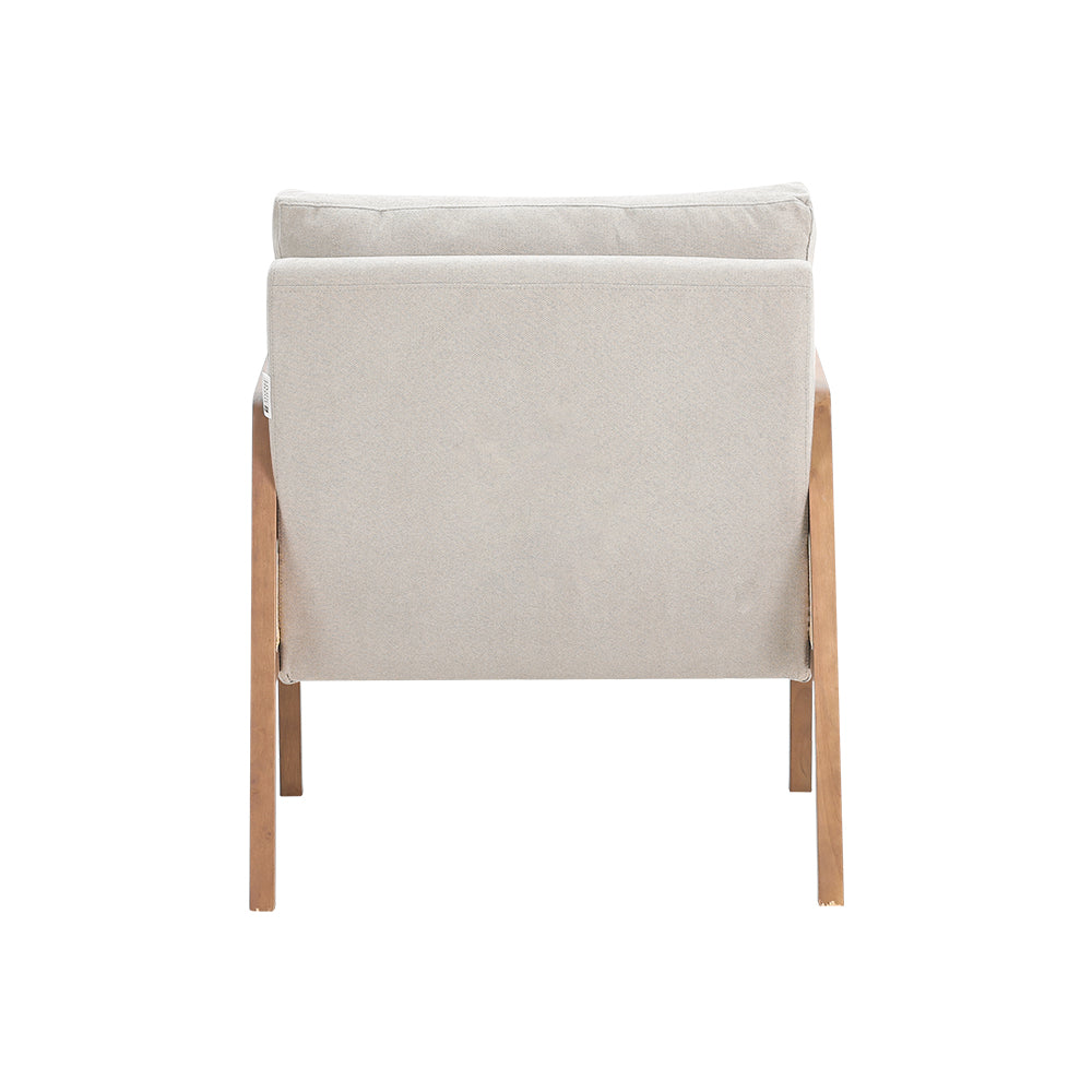 NEW Beige Cushioned Wood Armchair