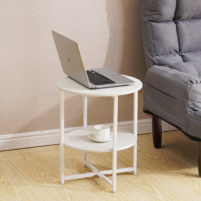 Small Round Coffee Table with 2 Tier White