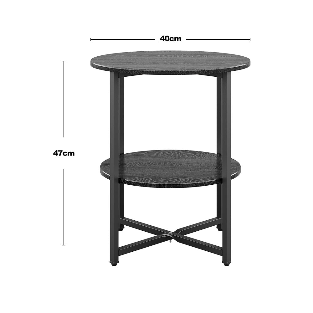 Small 2 Tier Round Coffee Table Side Table Black