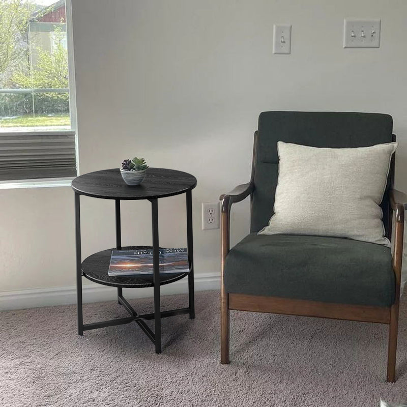 Small 2 Tier Round Coffee Table Side Table Black