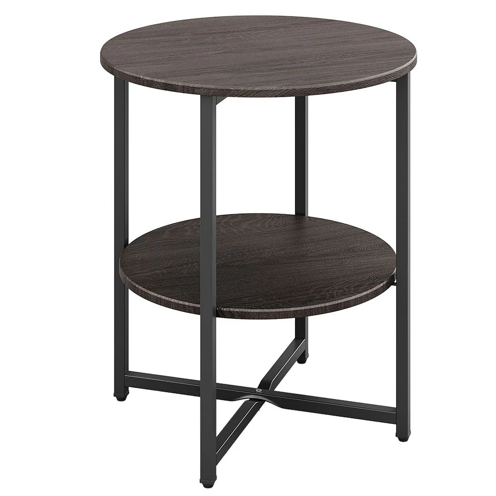 Small Round Coffee Side Table with 2 Tier Brown