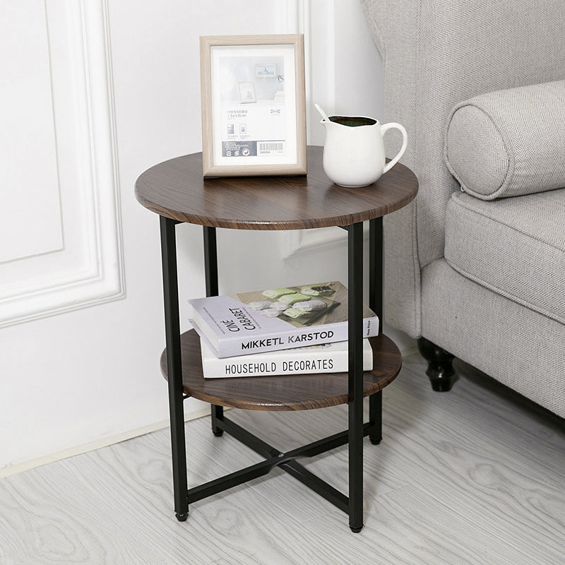 Small Round Coffee Side Table with 2 Tier Brown