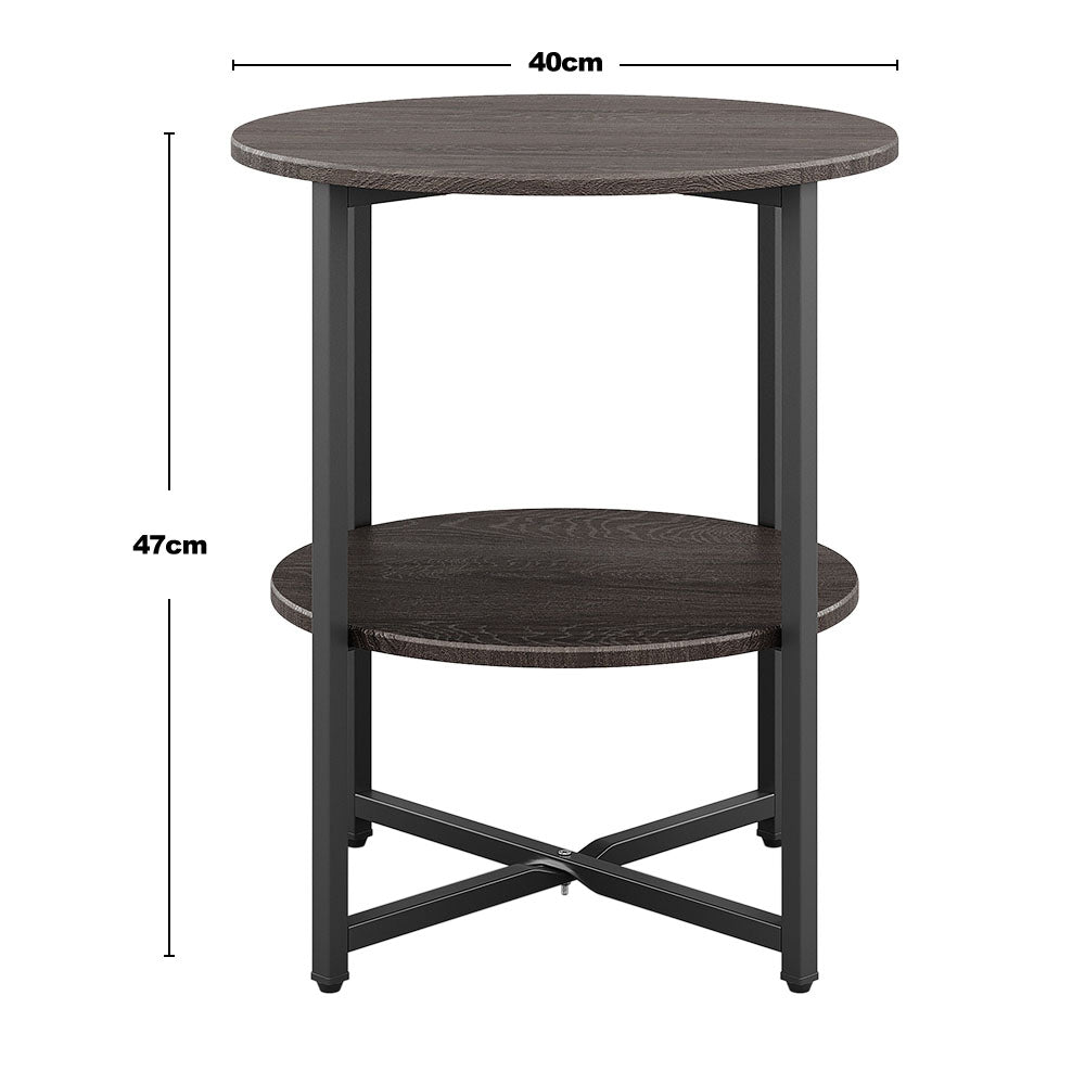 Small Round Coffee Side Table with 2 Tier Brown