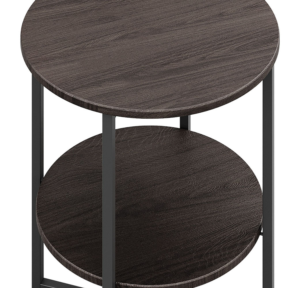 Small Round Coffee Side Table with 2 Tier Brown