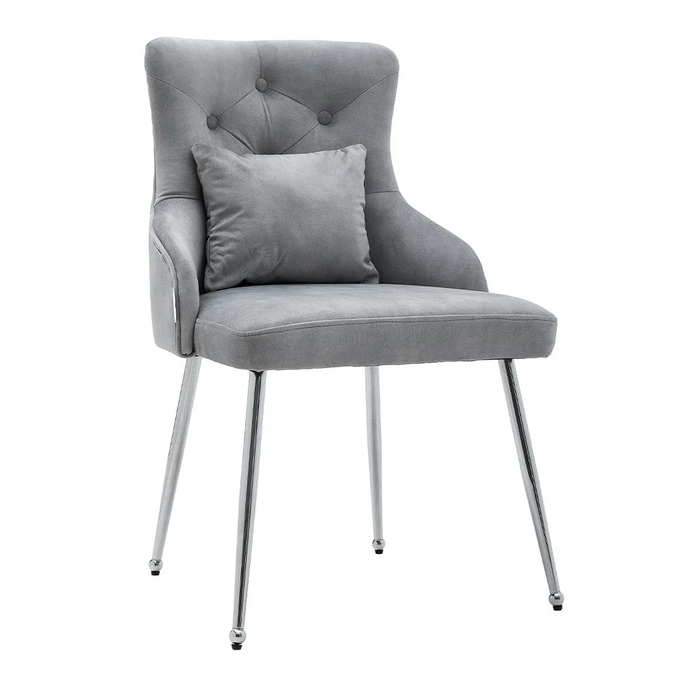 Grey Velvet Tufted Dining Chair with Cushion